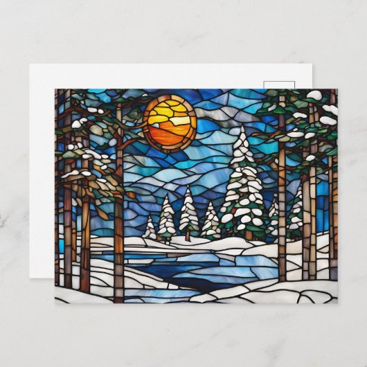 ステンドグラス冬の森の風景 シーズンポストカード (正面/裏面)
