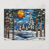 ステンドグラス冬の森の風景 シーズンポストカード (正面)