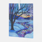 ステンドグラス冬の風景 ガラスオーナメント (正面左)