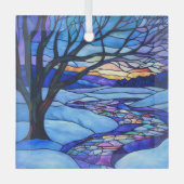 ステンドグラス冬の風景 ガラスオーナメント (正面)