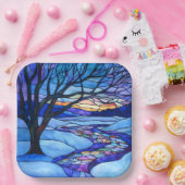 ステンドグラス冬の風景 ペーパープレート (パーティー)