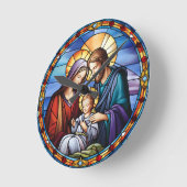 ステンドグラス出生クリスマス ラウンド壁時計 (傾斜)