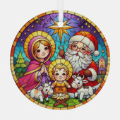 ステンドグラス出生シーンとサンタクロース ガラスオーナメント (裏面)