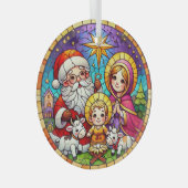 ステンドグラス出生シーンとサンタクロース ガラスオーナメント (正面右)