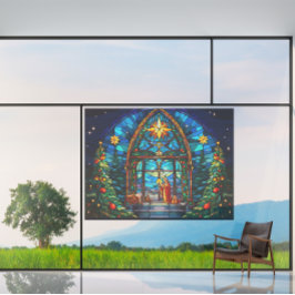 ステンドグラス出生シーンクリスマス教会アート ウィンドウサイン