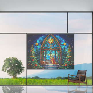 ステンドグラス出生シーンクリスマス教会アート ウィンドウサイン