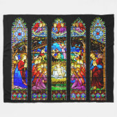 ステンドグラス出生シーンクリスマス フリースブランケット (正面(横))