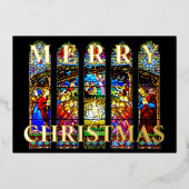 ステンドグラス出生シーンメリークリスマス 箔シーズンカード (正面)