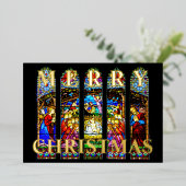 ステンドグラス出生シーンメリークリスマス 箔シーズンカード (立ち正面)