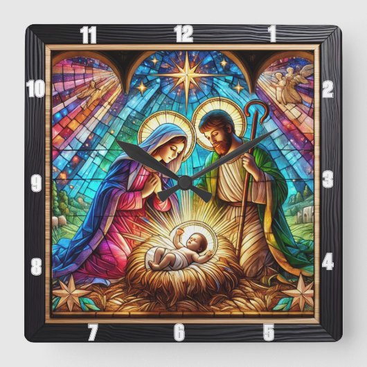 ステンドグラス出生聖 スクエア壁時計 (正面)