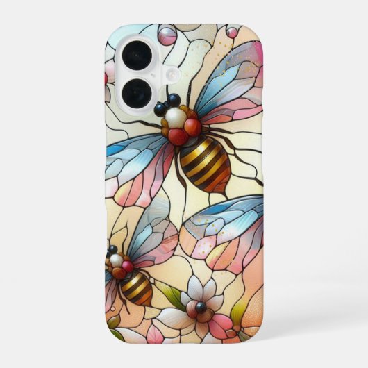 ステンドグラス効果のミツバチ iPhone 16ケース (裏面)