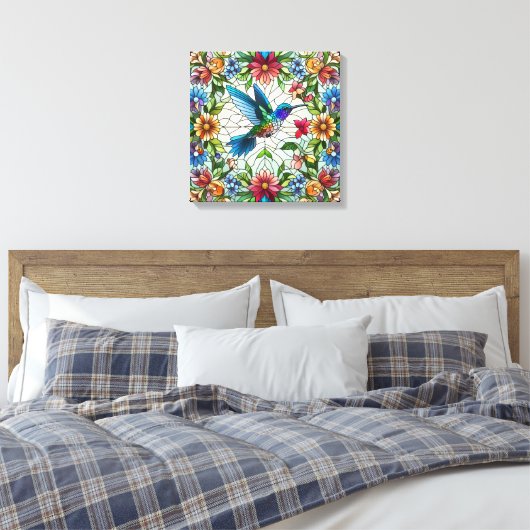 ステンドグラス効果を持つ優雅なハミングバード キャンバスプリント (インサイチュ (寝室))