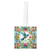 ステンドグラス効果を持つ優雅なハミングバード キューブオーナメント (正面)