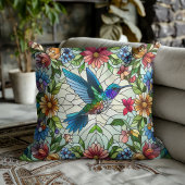 ステンドグラス効果を持つ優雅なハミングバード クッション