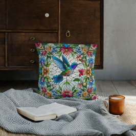 ステンドグラス効果を持つ優雅なハミングバード クッション