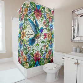 ステンドグラス効果を持つ優雅なハミングバード シャワーカーテン