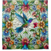 ステンドグラス効果を持つ優雅なハミングバード シャワーカーテン (正面)