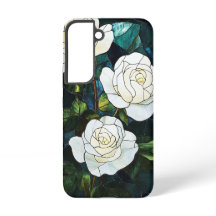 ステンドグラス効果Samsungケース、白バラ