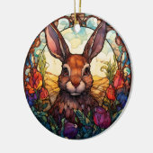 ステンドグラス動物 – ウサギイラストレーション セラミックオーナメント (左)