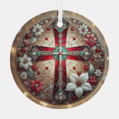 ステンドグラス十字とポインセチア ガラスオーナメント (裏面)