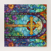 ステンドグラス十字 ジグソーパズル (横)