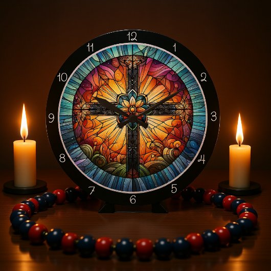 ステンドグラス十字 ラージ壁時計