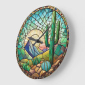 ステンドグラス南西砂漠サボテン ラージ壁時計 (傾斜)