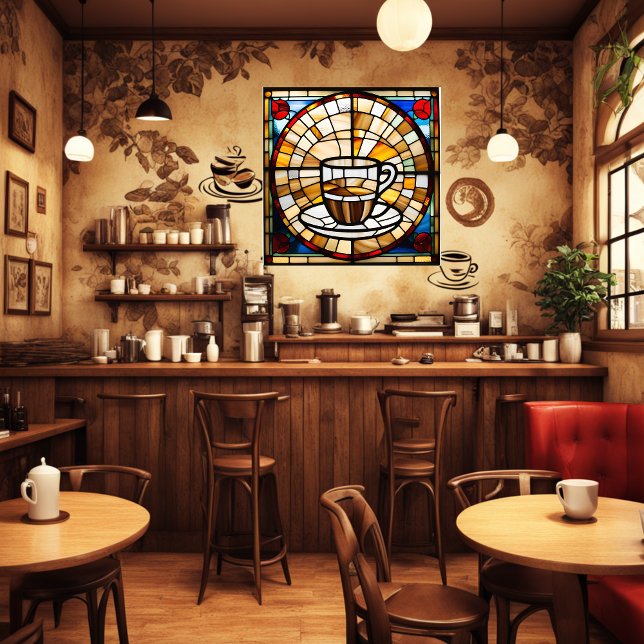 ステンドグラス外観コーヒーカップの皮とスティック壁 壁紙 (クリエイターアップロード済み)