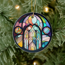 ステンドグラス大聖堂の窓 クリスマスフォト セラミックオーナメント