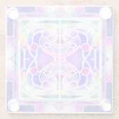 ステンドグラス大聖堂の薄紫とピンクの窓 ガラスコースター (裏面)