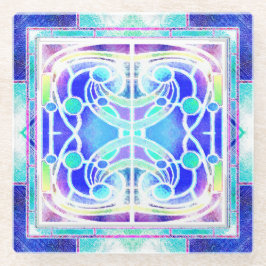 ステンドグラス大聖堂の青い窓 ガラスコースター