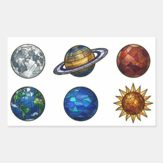 ステンドグラス天体惑星ステッカーセット 長方形シール
