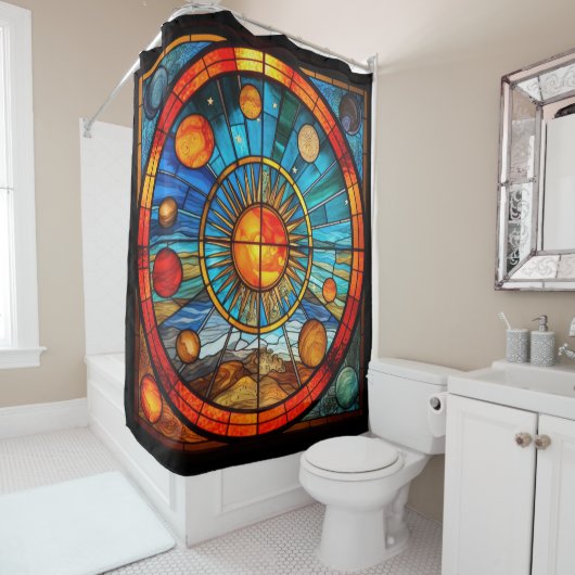 ステンドグラス太陽の系シャワーカーテン シャワーカーテン (インサイチュ)
