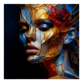 ステンドグラス女性 – ガラスと皮膚の調和 ポスター