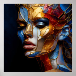 ステンドグラス女性 – ガラスと皮膚の調和 ポスター