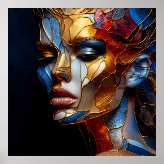 ステンドグラス女性 – ガラスと皮膚の調和 ポスター (正面)