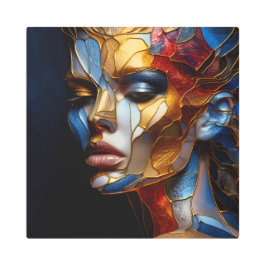 ステンドグラス女性 – ガラスと皮膚の調和 メタルプリント