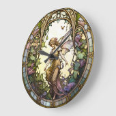 ステンドグラス妖精デザイン時計 ラージ壁時計 (傾斜)