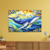 ステンドグラス威厳のあるクジラのマリンモザイク キャンバスプリント (インサイチュ (リビング))