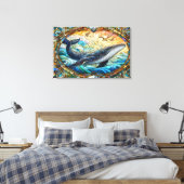 ステンドグラス威厳のあるクジラのマリンモザイク キャンバスプリント (インサイチュ (寝室))