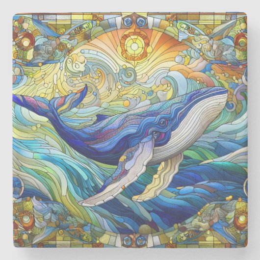 ステンドグラス威厳のあるクジラのマリンモザイク ストーンコースター