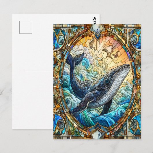 ステンドグラス威厳のあるクジラのマリンモザイク ポストカード (正面/裏面)