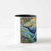 ステンドグラス威厳のあるクジラのマリンモザイク マグカップ (中央)