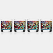 ステンドグラス威厳のあるサンタとトナカイ ウイスキーグラス (正面)