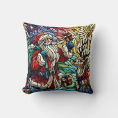 ステンドグラス威厳のあるサンタとトナカイ クッション (正面)