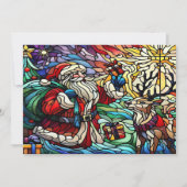 ステンドグラス威厳のあるサンタとトナカイ サンキューカード (正面)