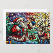 ステンドグラス威厳のあるサンタとトナカイ サンキューカード (正面/裏面)