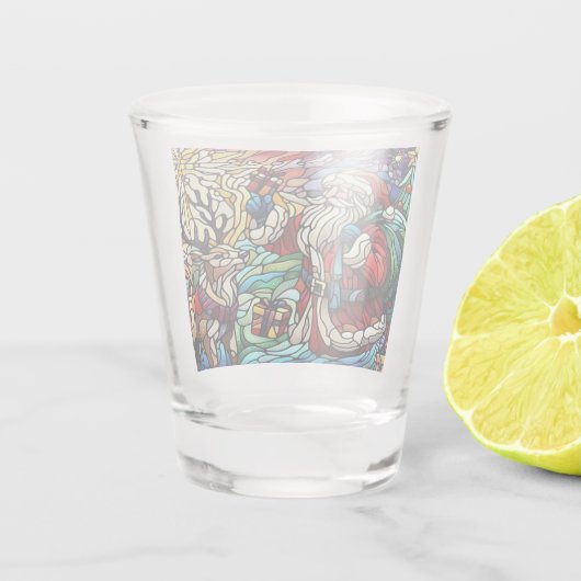 ステンドグラス威厳のあるサンタとトナカイ ショットグラス (裏面)