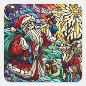 ステンドグラス威厳のあるサンタとトナカイ スクエアシール (正面)