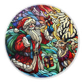 ステンドグラス威厳のあるサンタとトナカイ セラミックノブ (正面)